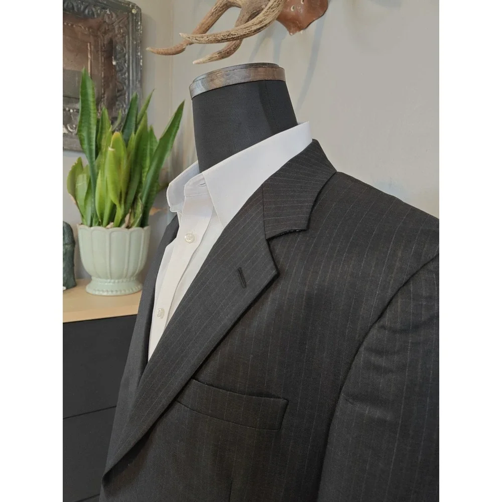 Brooks Brothers Madison Mens 44L Wool Sport Coat Gray Pinstripe Italy Blazer